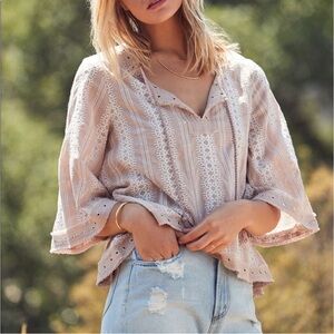 Tularosa Women’s Huxley Crop Baby Doll Embroidered Lace Up Front Top Size XS